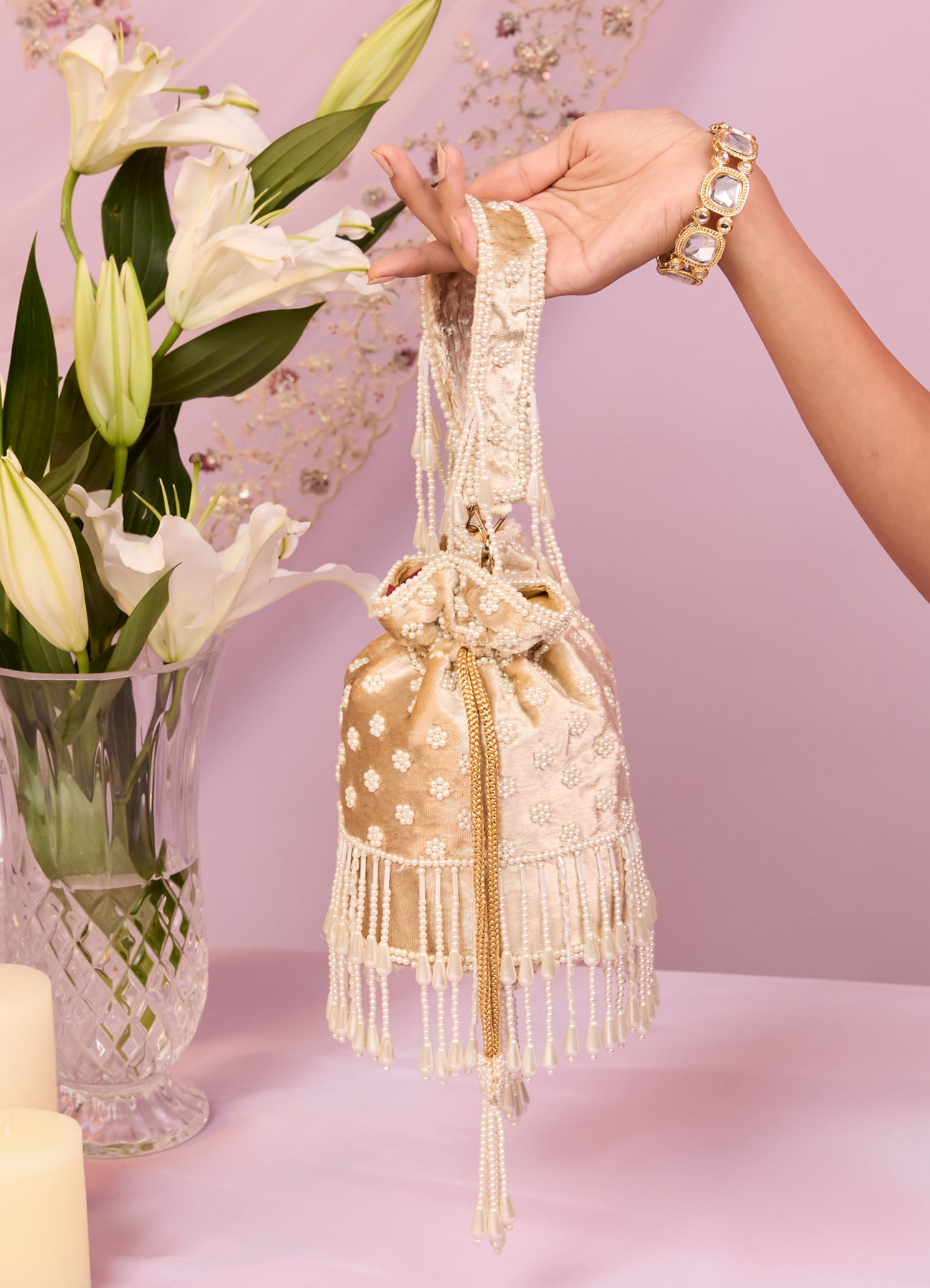 Mohey Women Fawn Art Silk Potli Bag