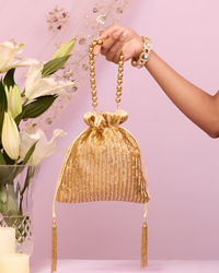 Mohey Women Gold Art Silk Potli Bag