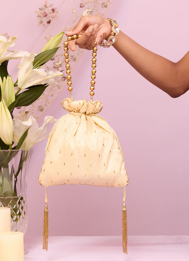 Mohey Women Gold Art Silk Potli Bag