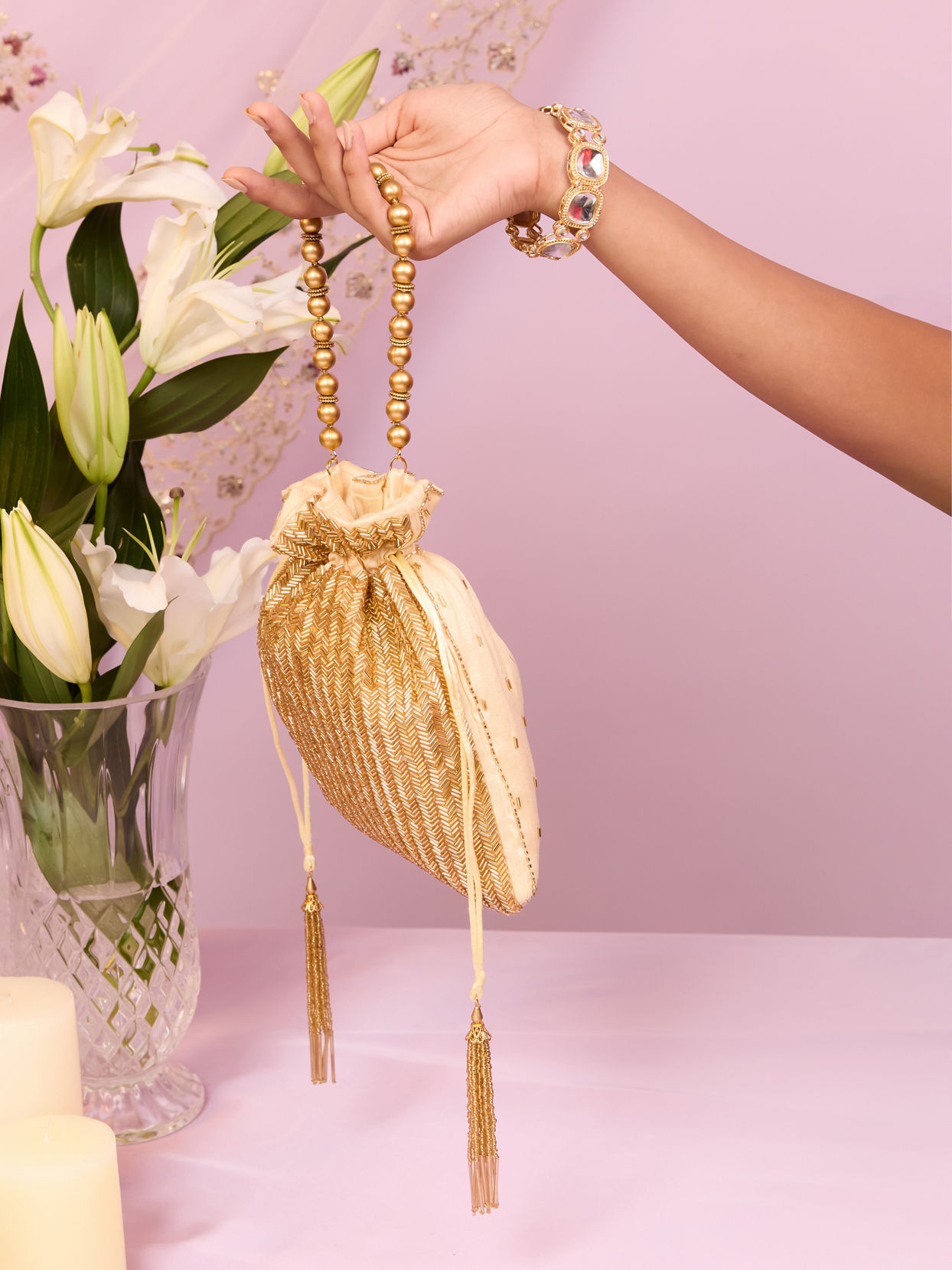 Mohey Women Gold Potli Bag