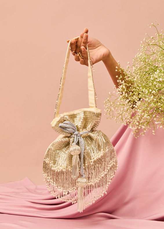 Mohey Women Cream Festive Elegance Potli Bag