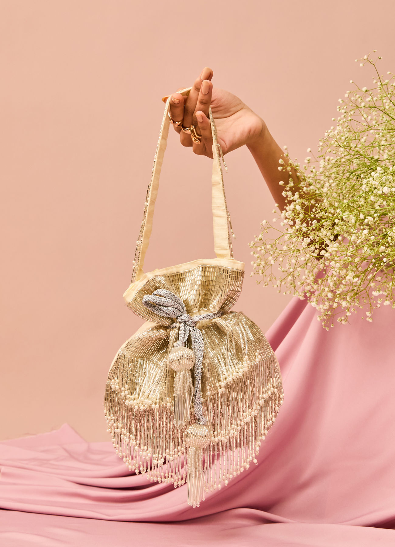 Mohey Women Cream Festive Elegance Potli Bag