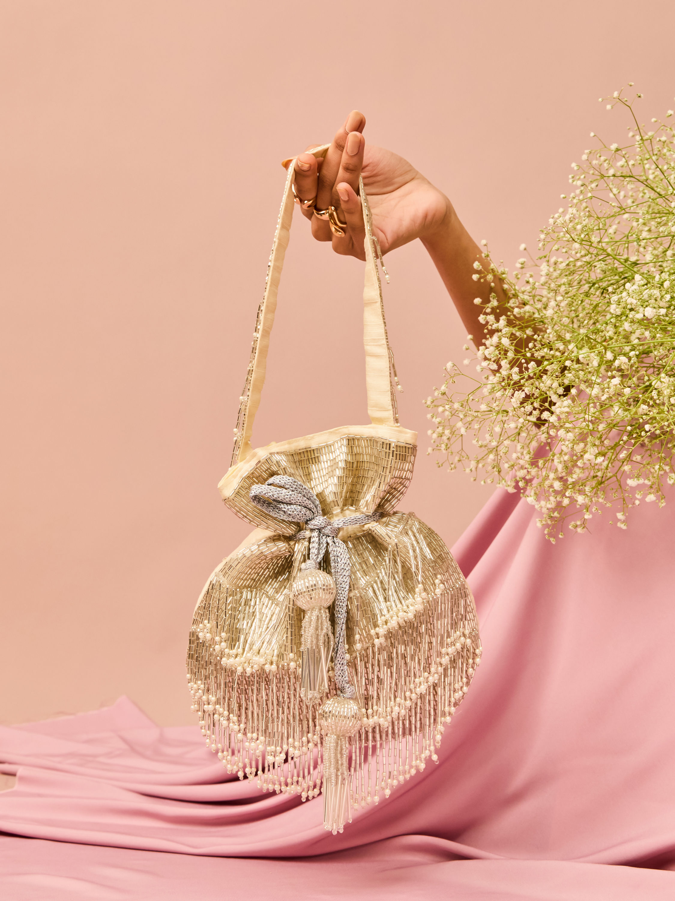 Mohey Women Cream Festive Elegance Potli Bag