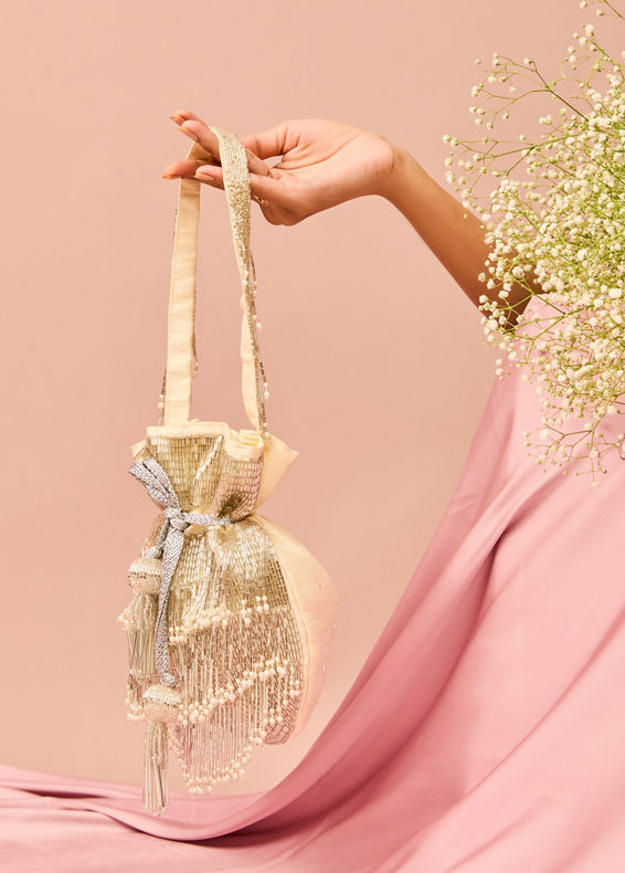 Mohey Women Cream Festive Elegance Potli Bag