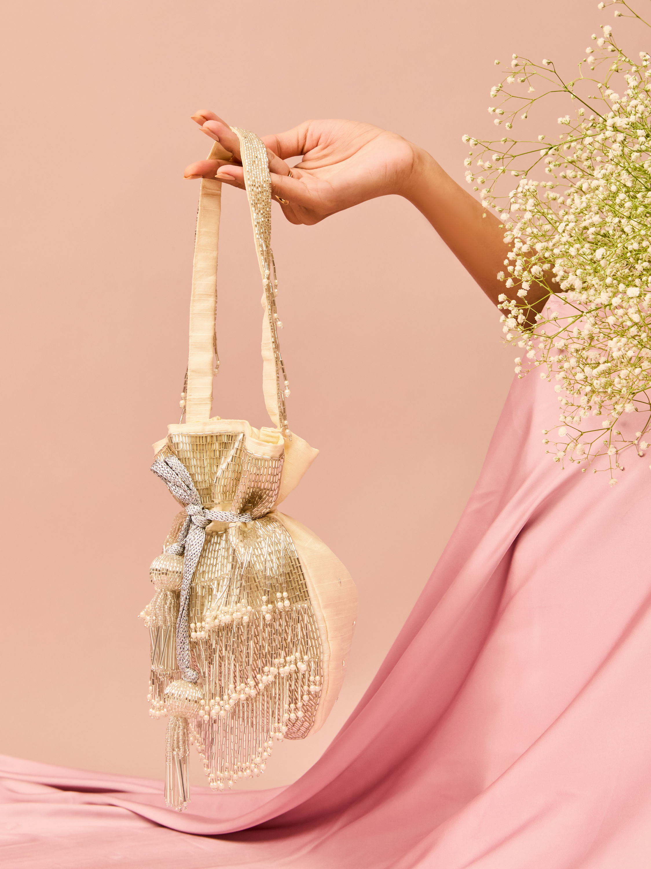 Mohey Women Cream Festive Elegance Potli Bag