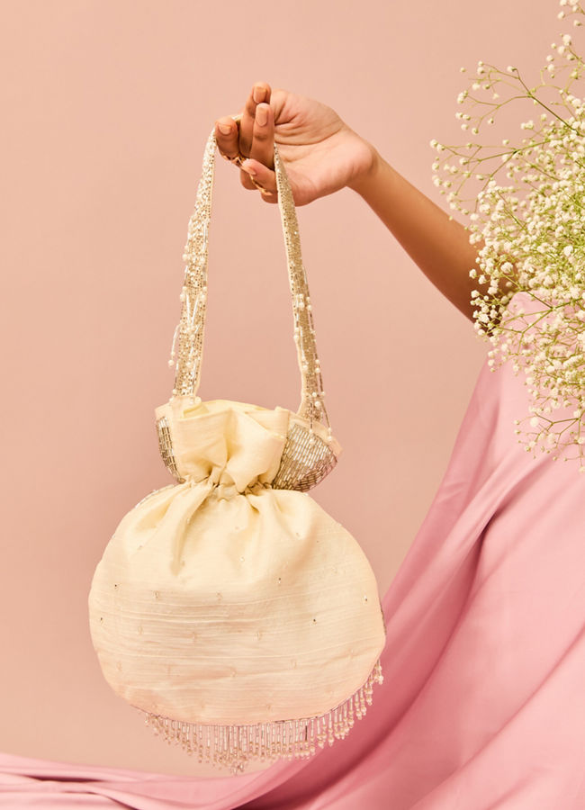 Mohey Women Cream Festive Elegance Potli Bag