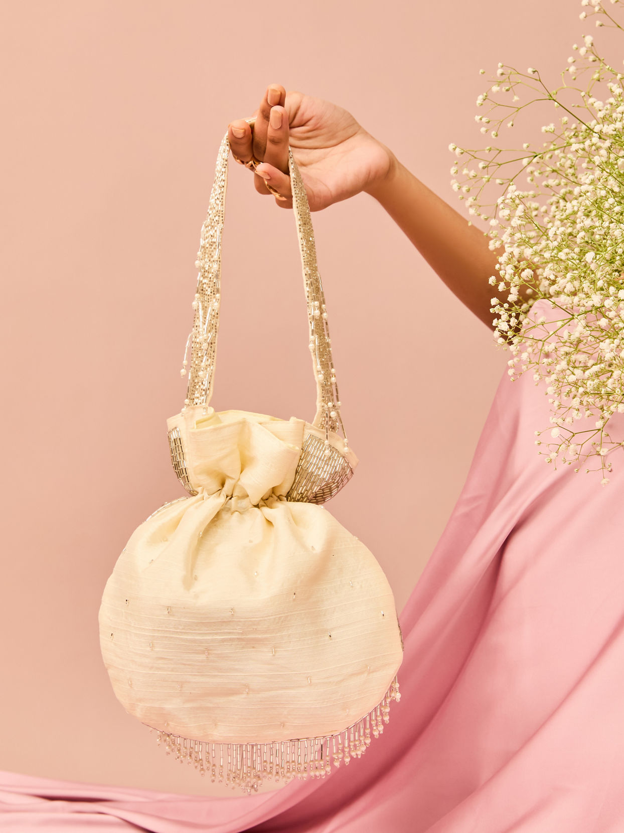 Mohey Women Cream Festive Elegance Potli Bag