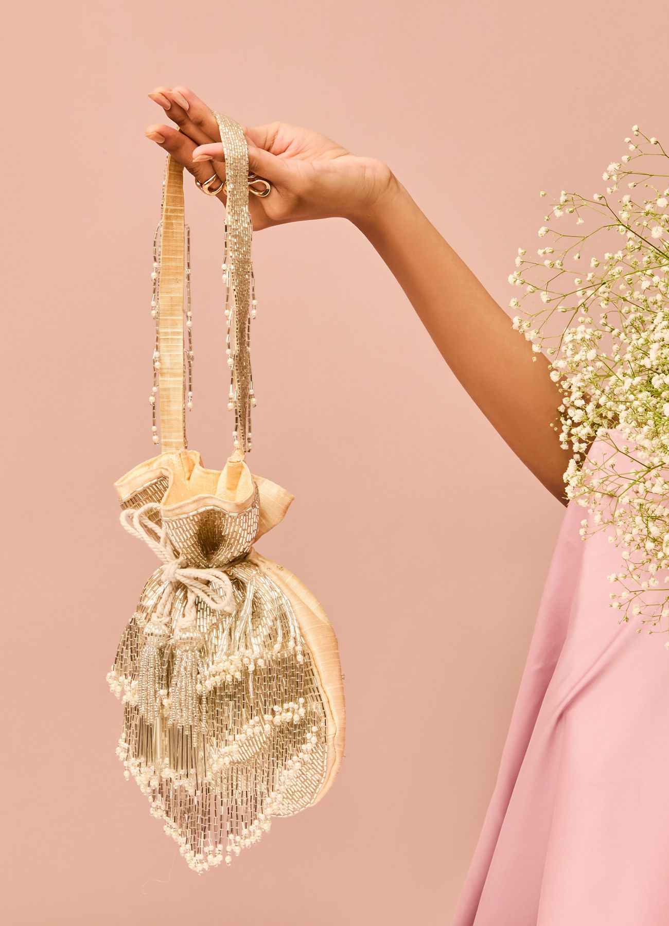 Mohey Women Beige Artistic Celebration Bag