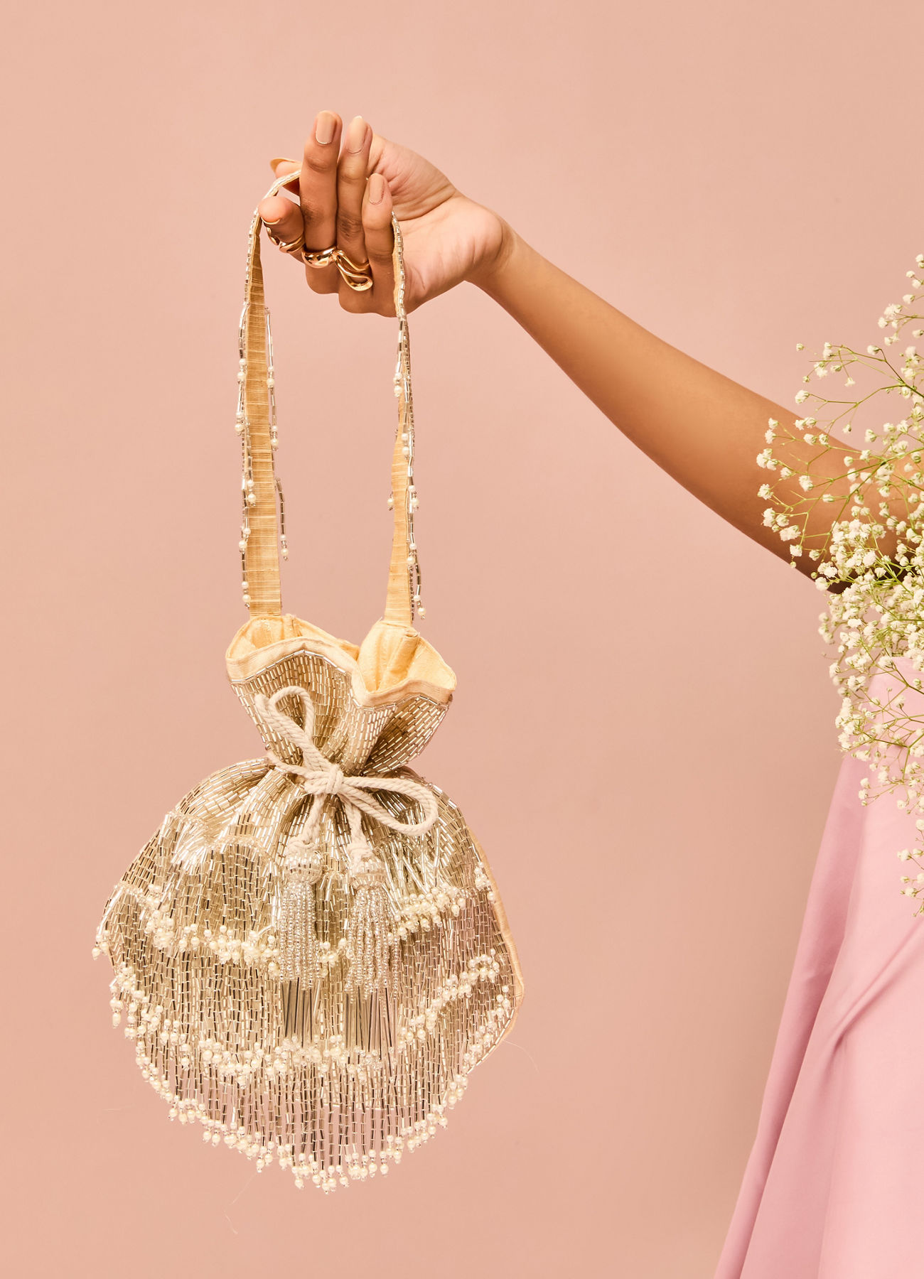 Mohey Women Beige Artistic Celebration Bag