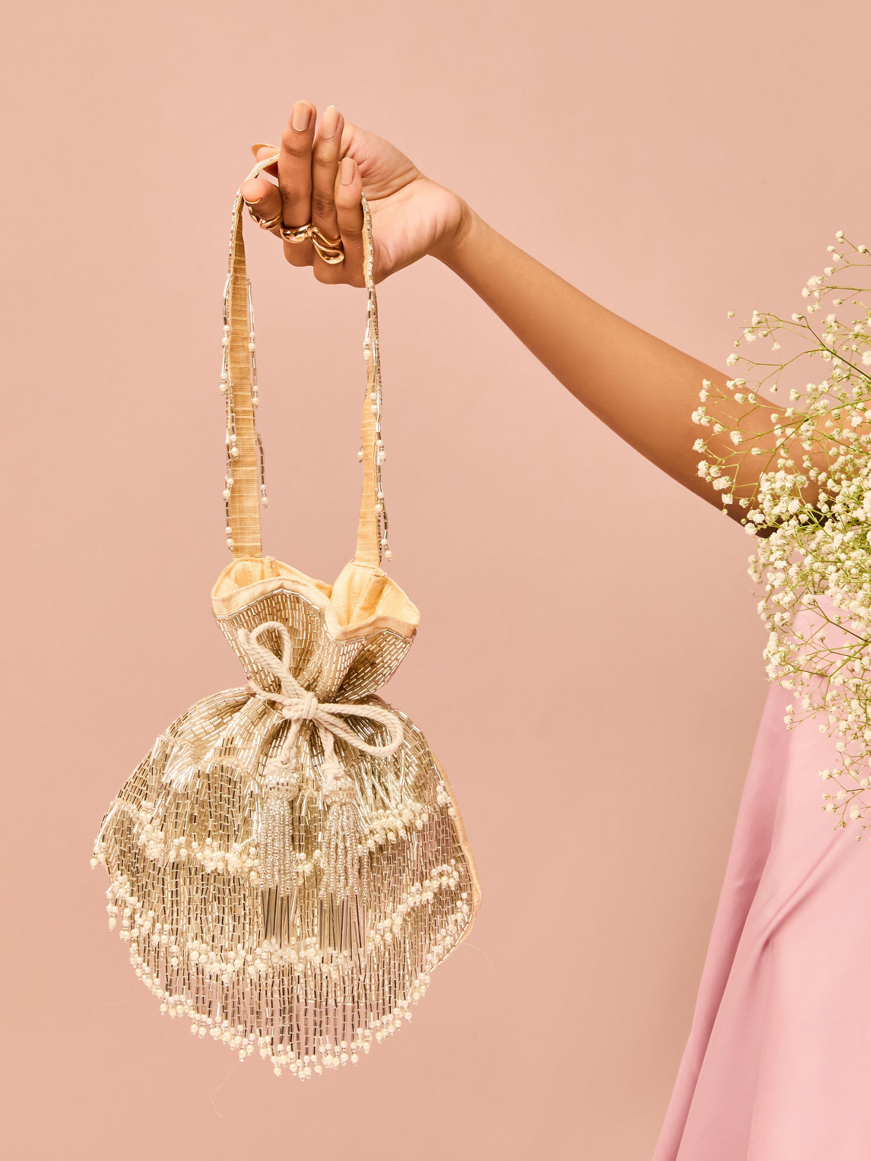 Mohey Women Beige Artistic Celebration Bag