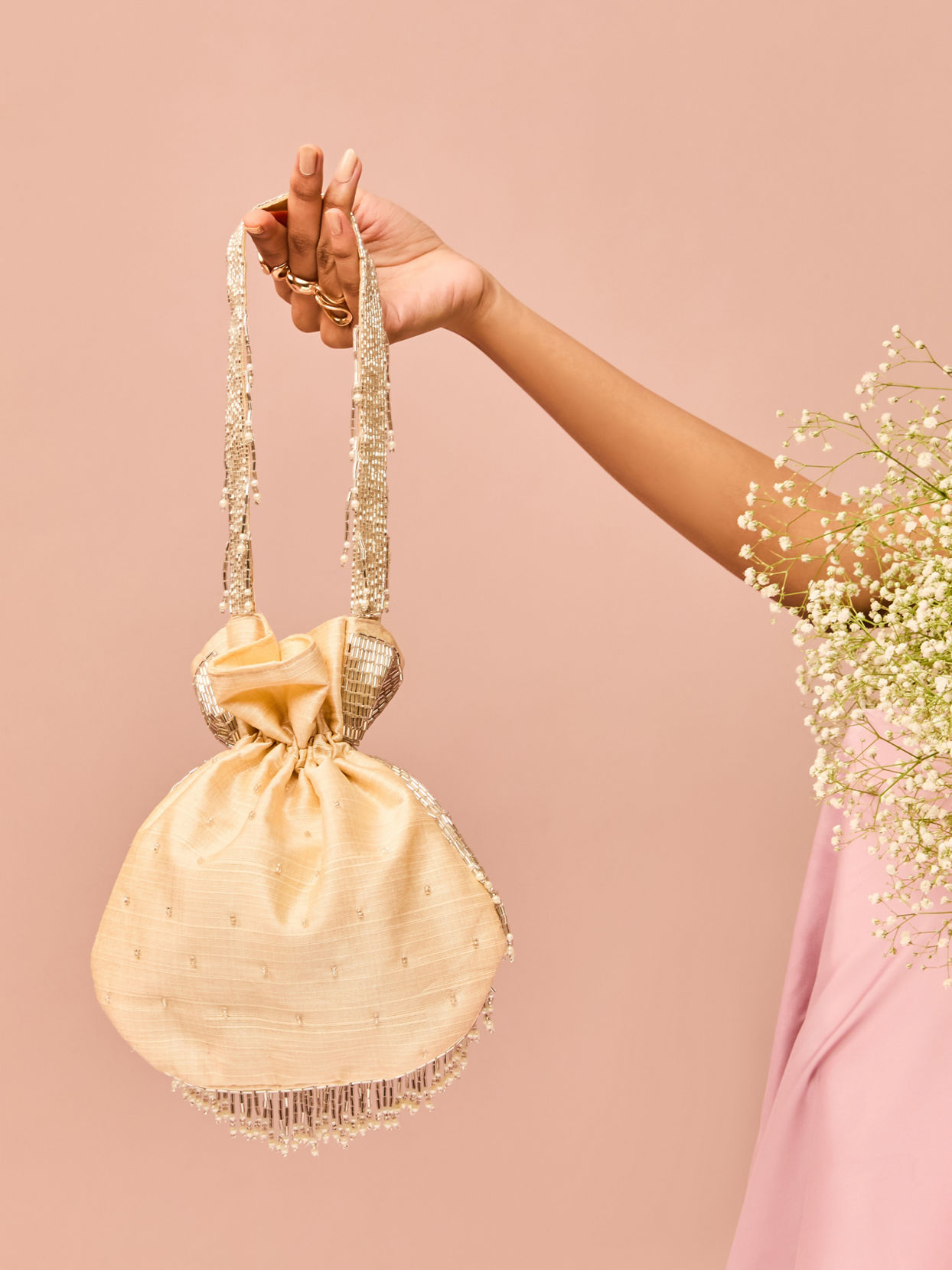 Mohey Women Beige Artistic Celebration Bag