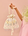 Mohey Women Satin Touch Cream Potli Bag