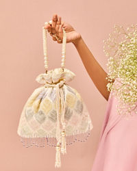 Mohey Women Satin Touch Cream Potli Bag