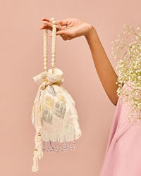 Mohey Women Satin Touch Cream Potli Bag