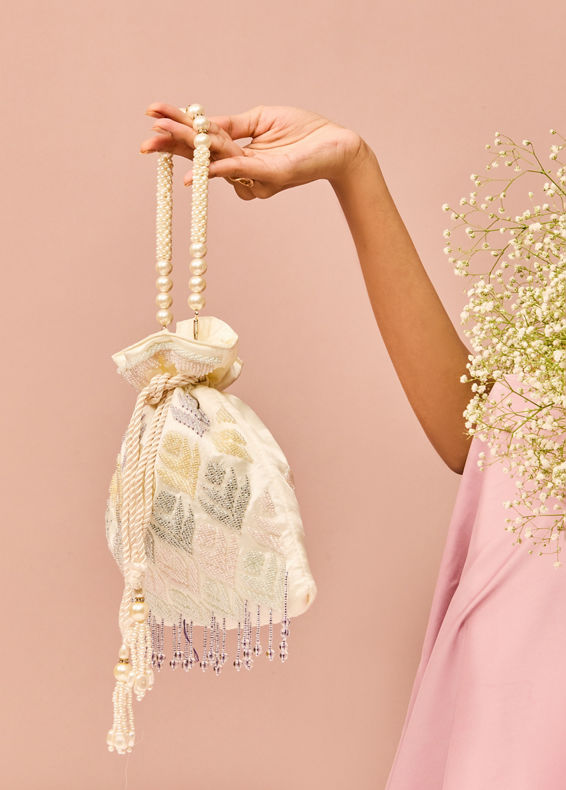 Mohey Women Satin Touch Cream Potli Bag