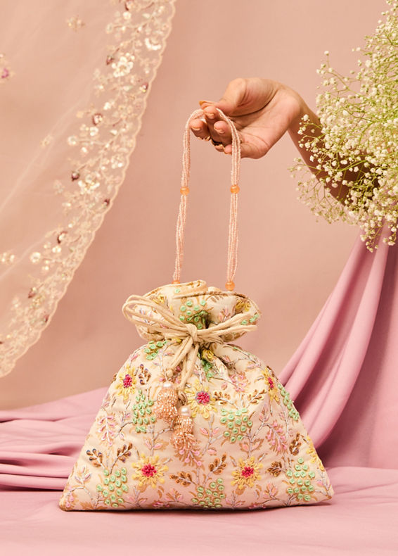 Mohey Women Cream Elegance Potli Bag