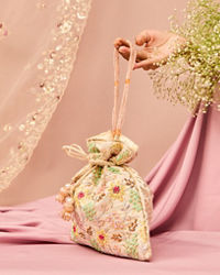 Mohey Women Cream Elegance Art Silk Potli Bag