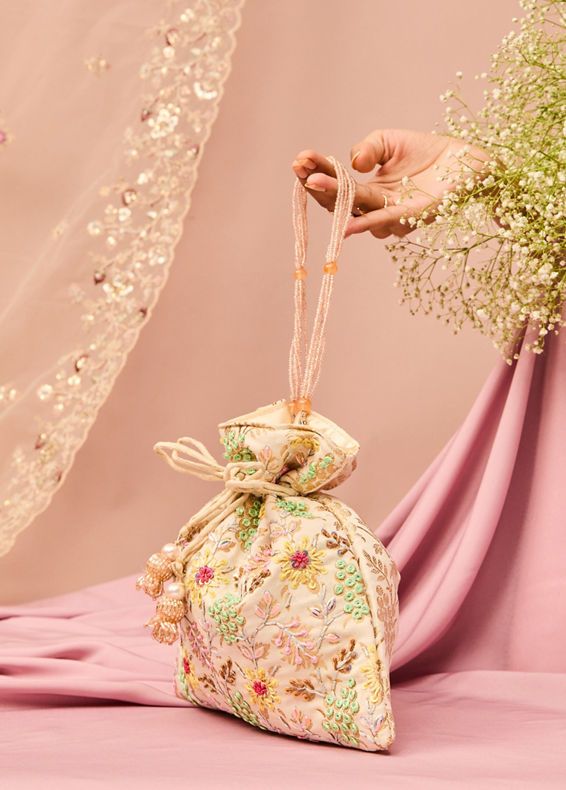 Mohey Women Cream Elegance Potli Bag