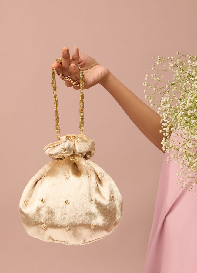 Mohey Women Fawn Velvet Elegance Potli Bag