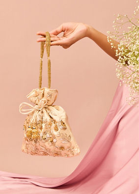 Mohey Women Beige Satin Potli Bag