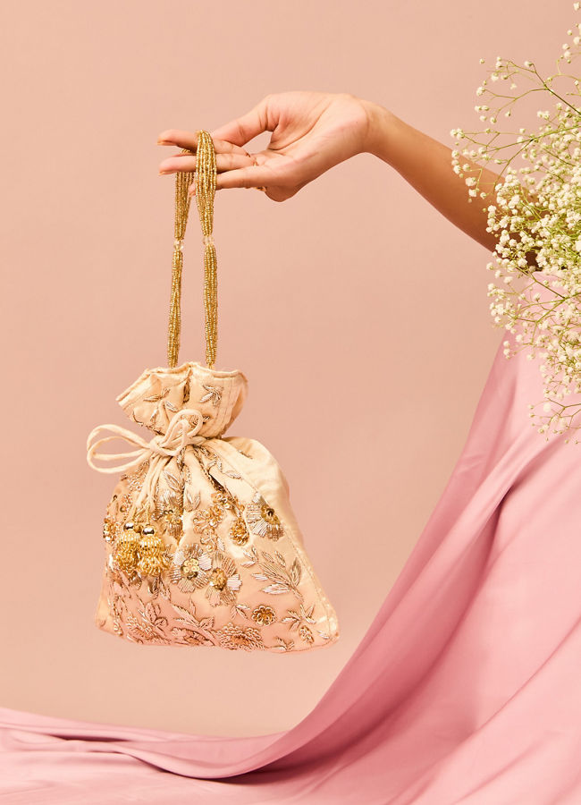 Mohey Women Beige Satin Potli Bag