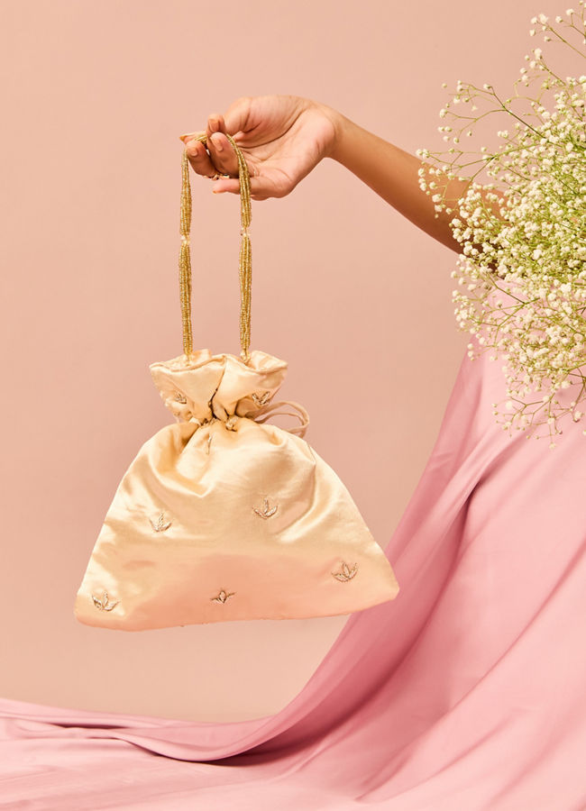 Mohey Women Beige Satin Potli Bag