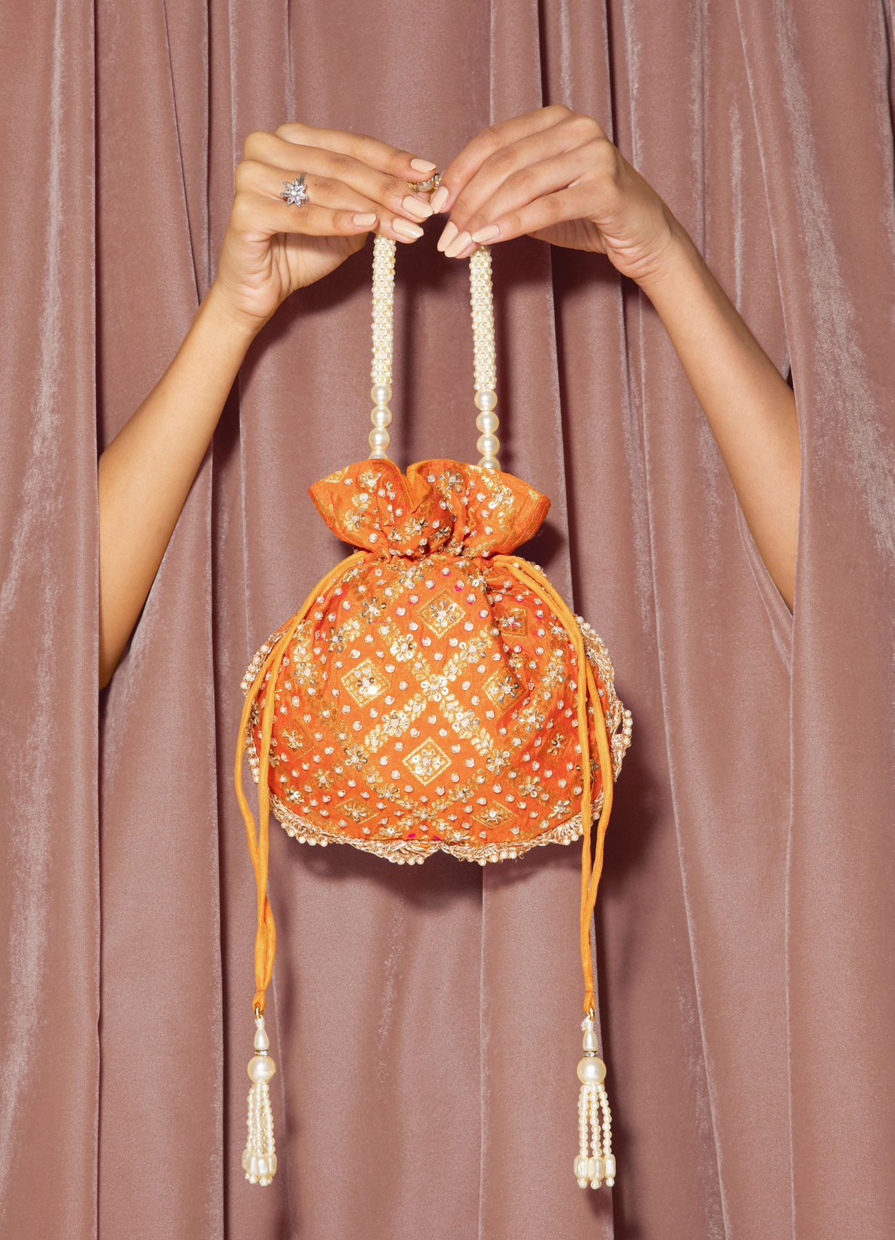 Mohey Women Vibrant Orange Potli Bag