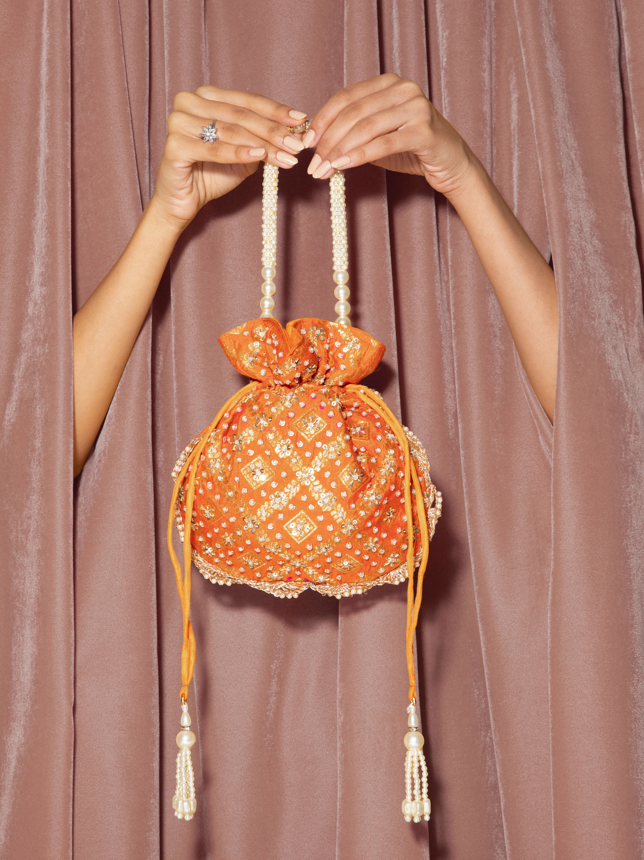 Mohey Women Vibrant Orange Potli Bag