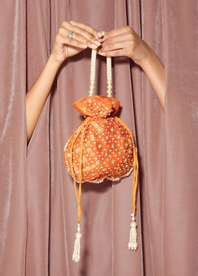 Mohey Women Vibrant Orange Potli Bag
