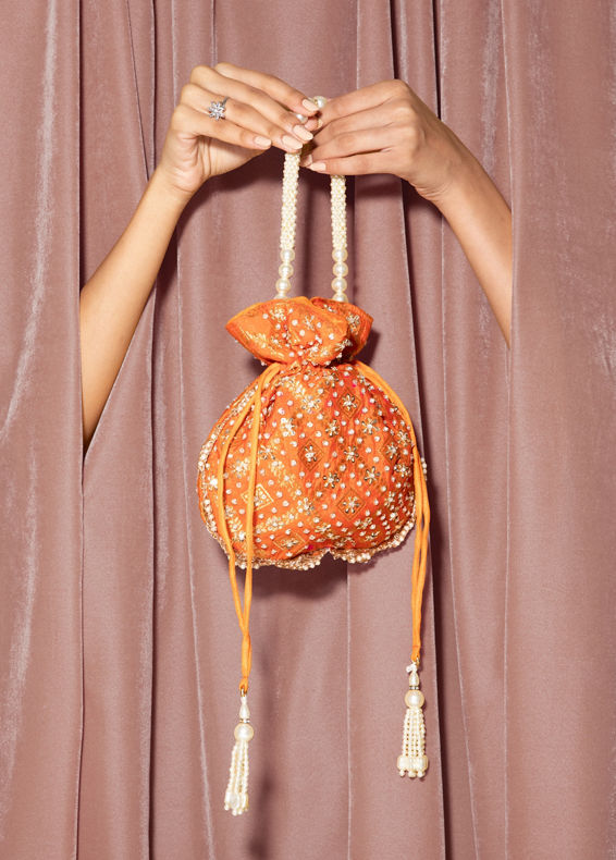 Mohey Women Vibrant Orange Potli Bag