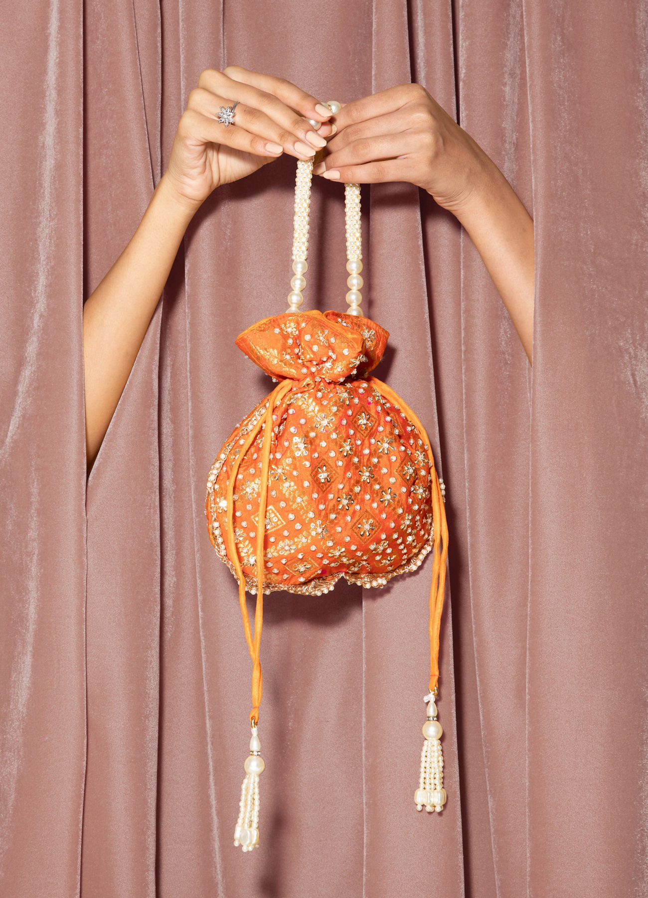 Mohey Women Vibrant Orange Potli Bag