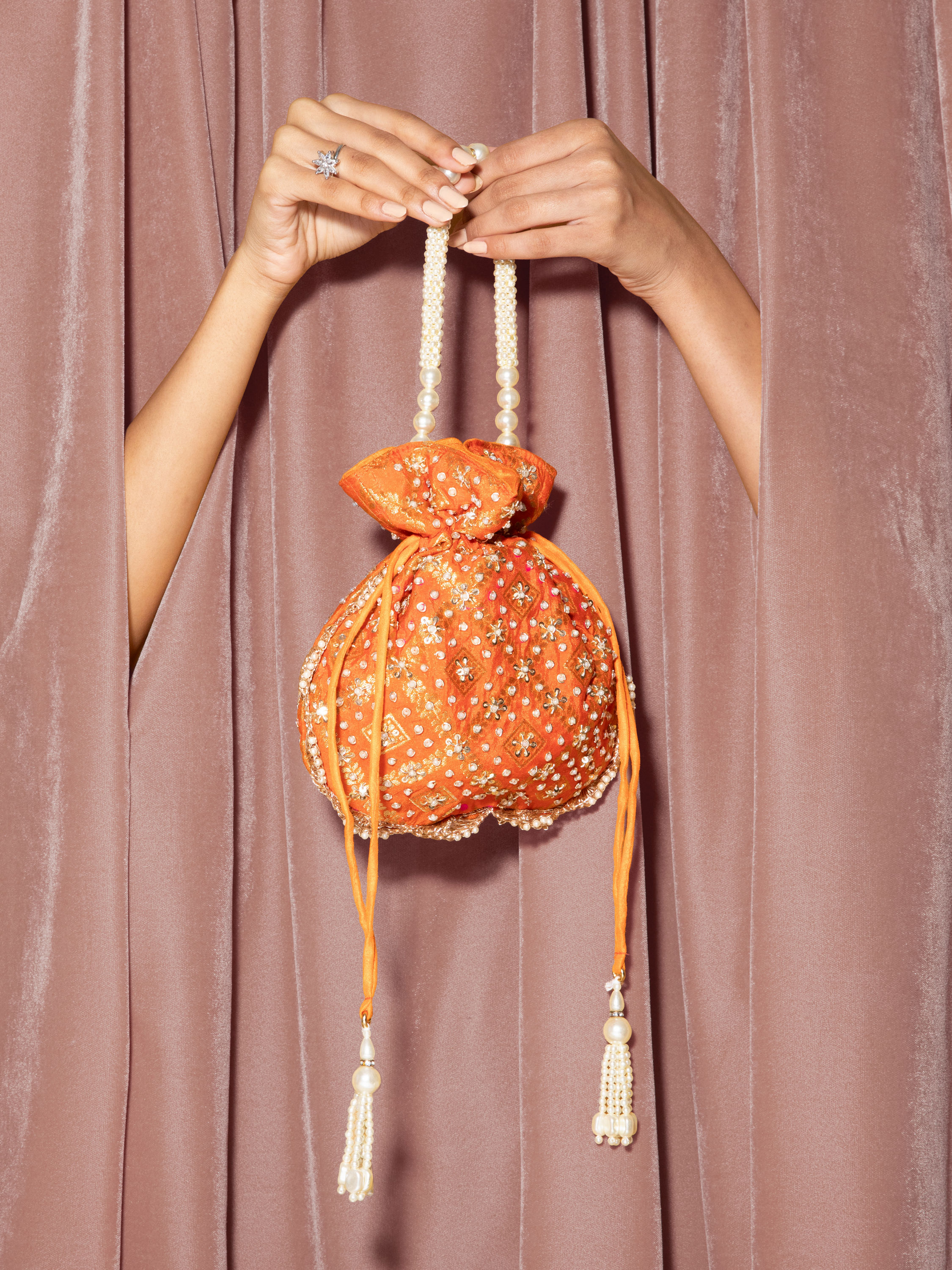 Mohey Women Vibrant Orange Potli Bag