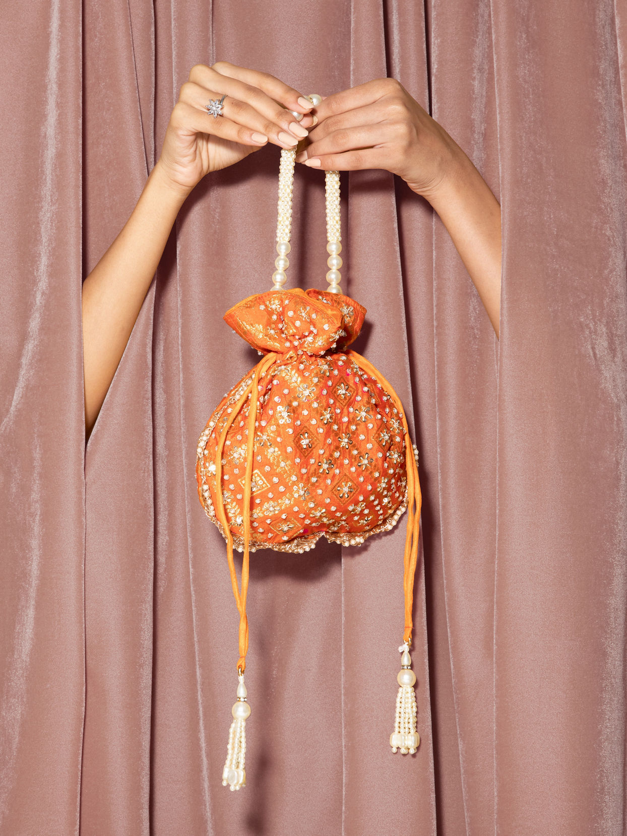Mohey Women Vibrant Orange Potli Bag