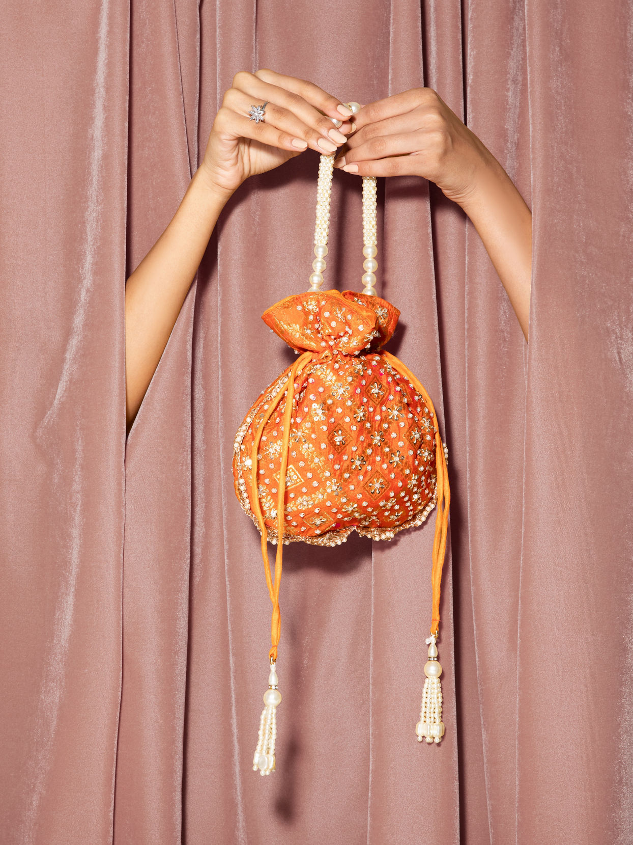 Mohey Women Vibrant Orange Potli Bag