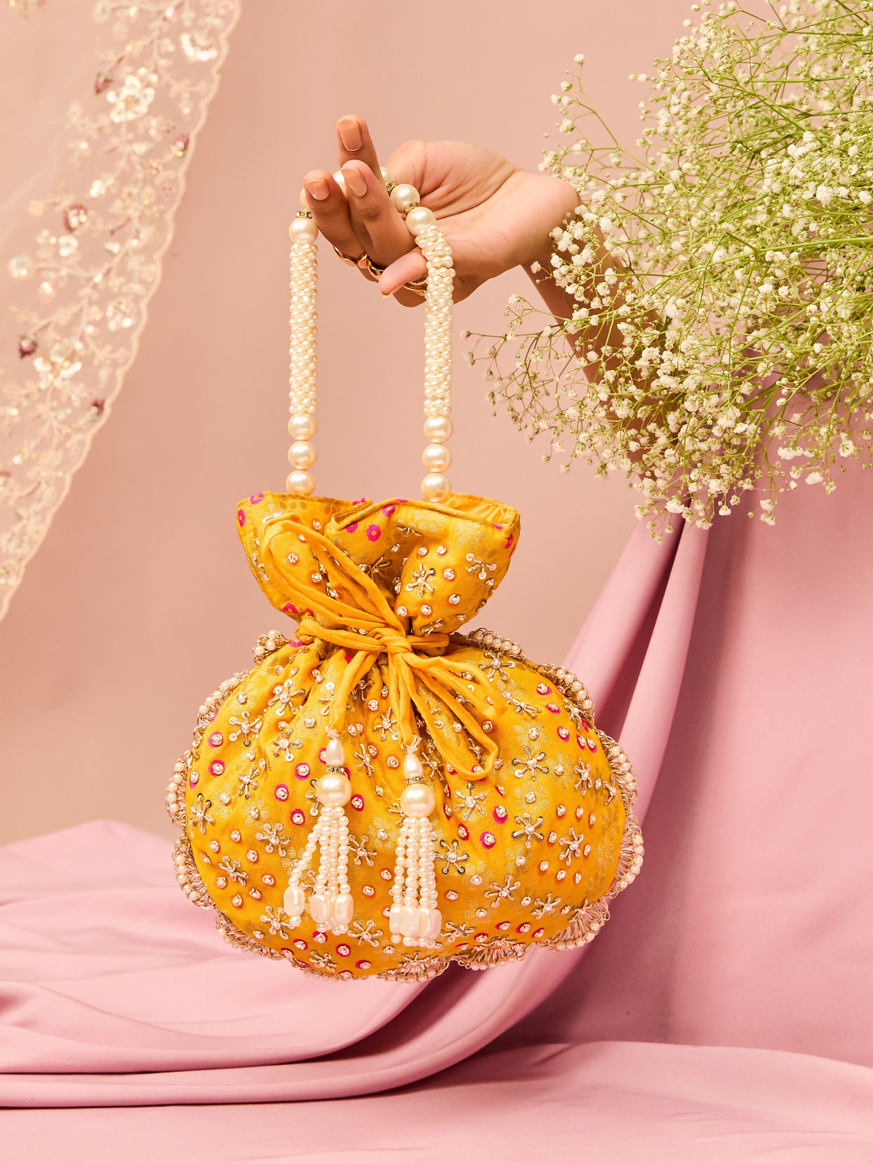 Mohey Women Mustard Yellow Potli Bag