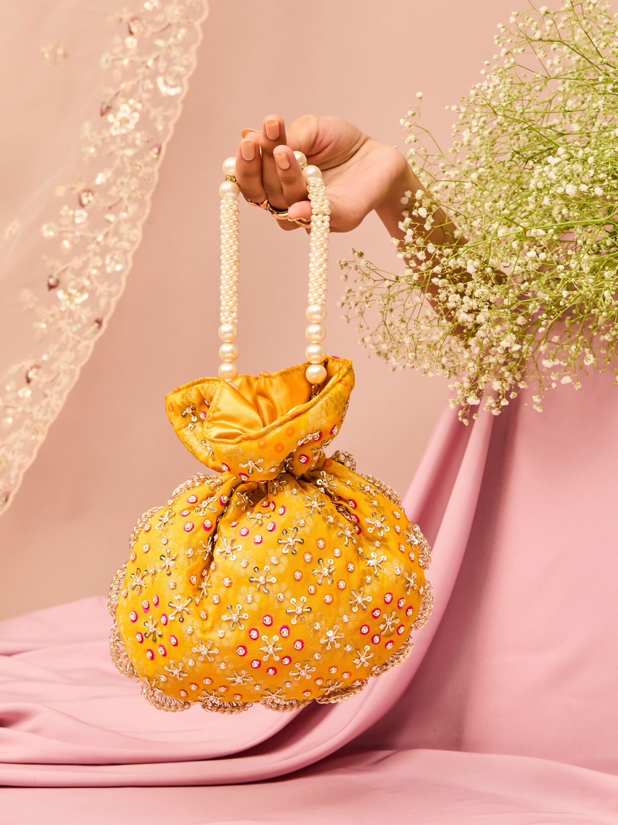 Mohey Women Mustard Yellow Potli Bag