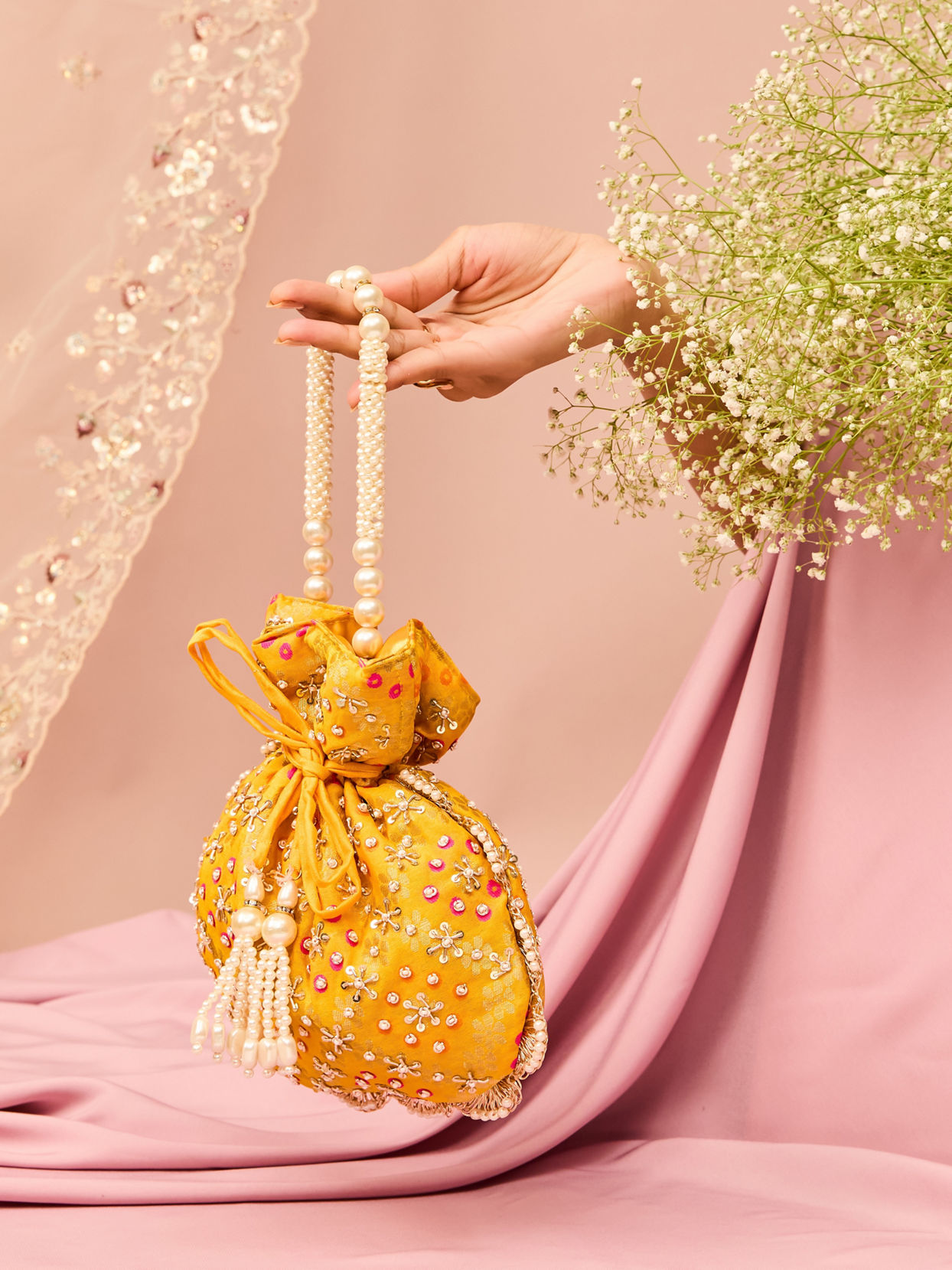 Mohey Women Mustard Yellow Potli Bag