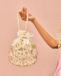 Mohey Women Splendid Cream Satin Potli Bag