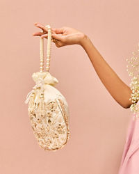 Mohey Women Splendid Cream Satin Potli Bag