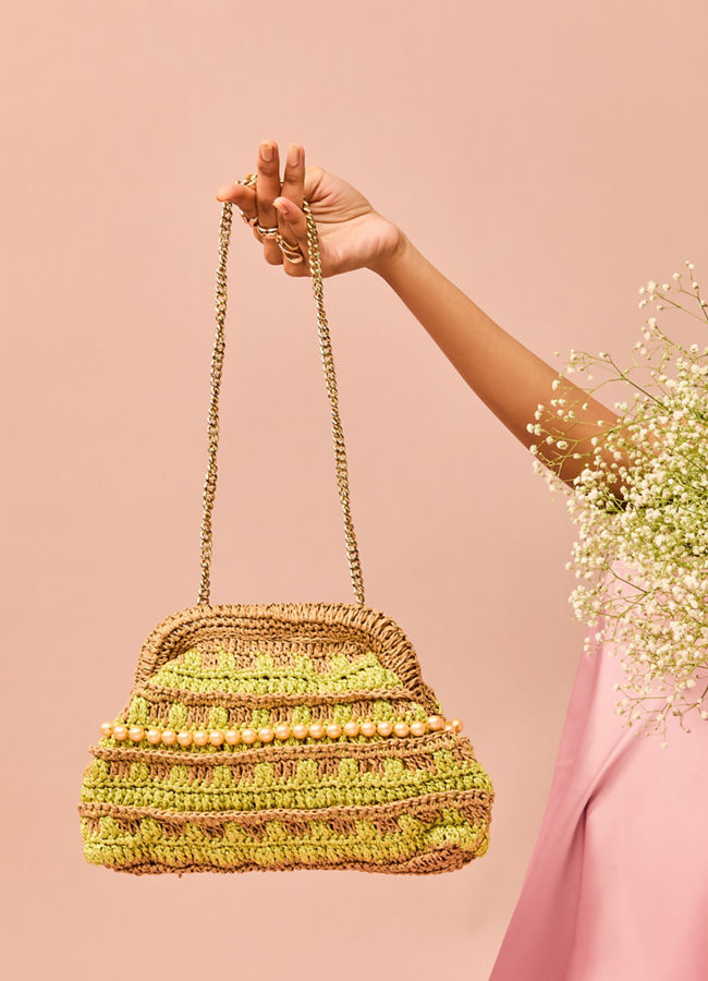 Mohey Women Enchanting Beige Green Clutch Bag