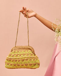 Mohey Women Enchanting Beige Green Clutch Bag