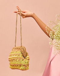Mohey Women Enchanting Beige Green Clutch Bag