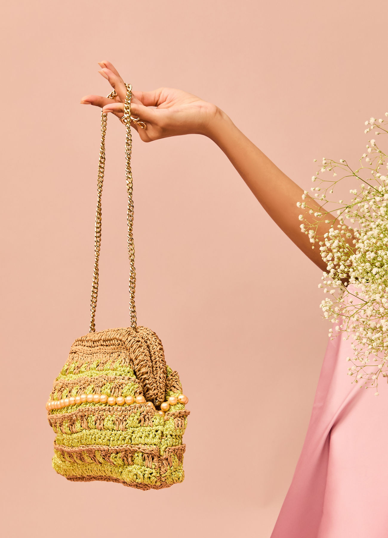 Mohey Women Enchanting Beige Green Clutch Bag