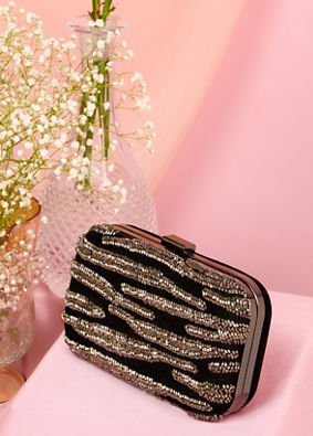 Mohey Women Velvety Charm Grey Black Cluch Bag