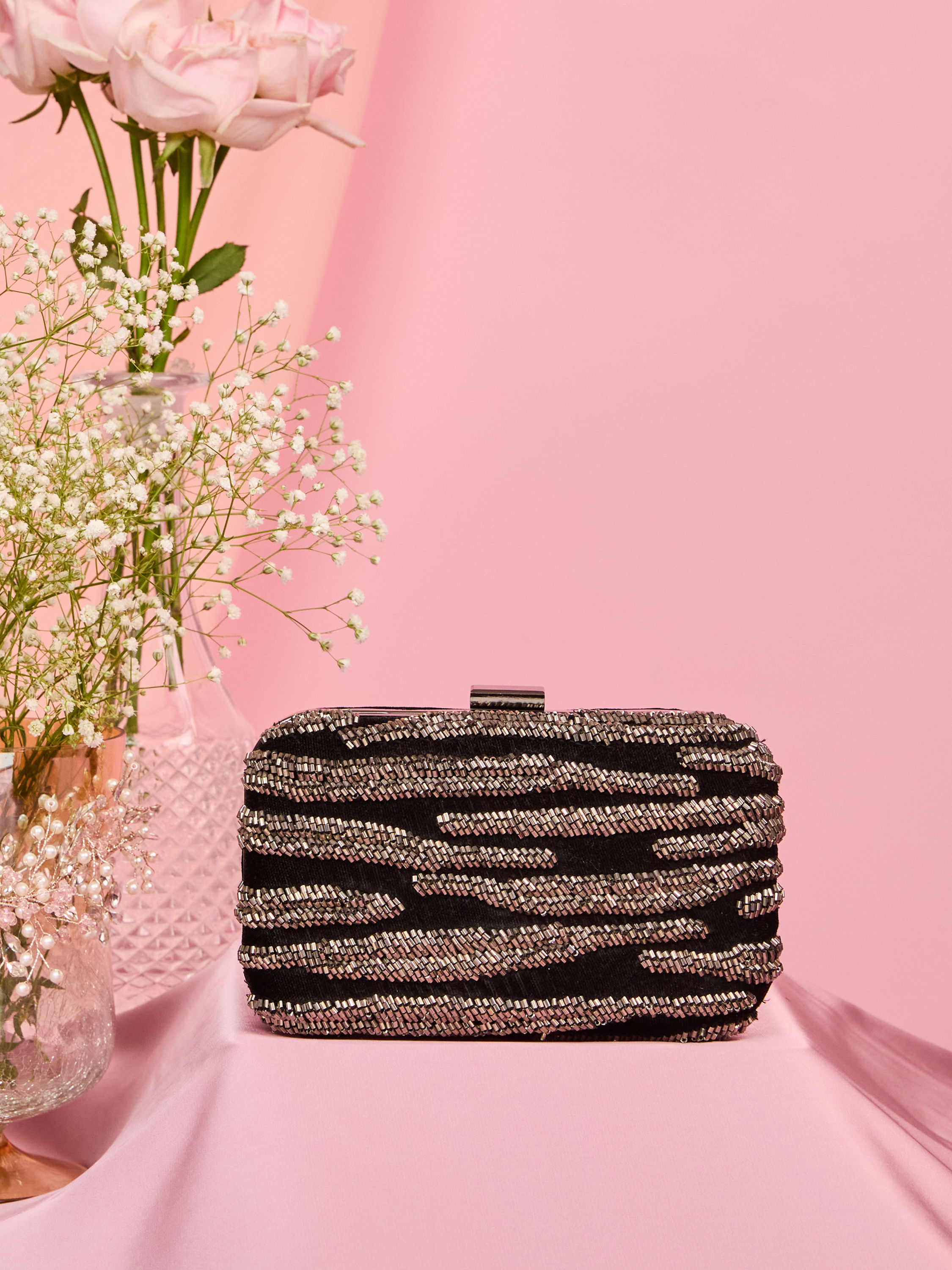Mohey Women Velvety Charm Grey Black Cluch Bag