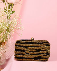 Mohey Women Golden Velvet Festive Clutch Bag