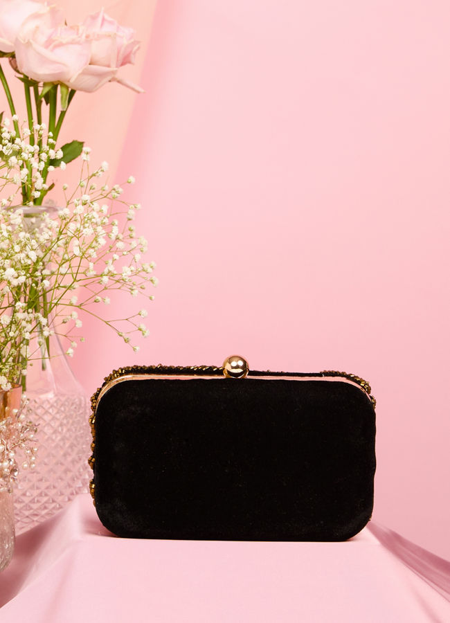Mohey Women Golden Velvet Festive Clutch Bag