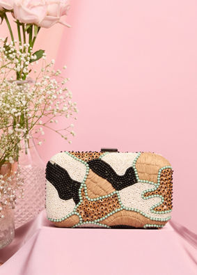 Mohey Women Beige Charm Clutch Bag