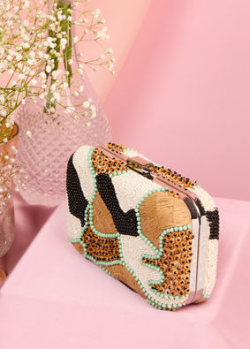 Mohey Women Beige Charm Clutch Bag