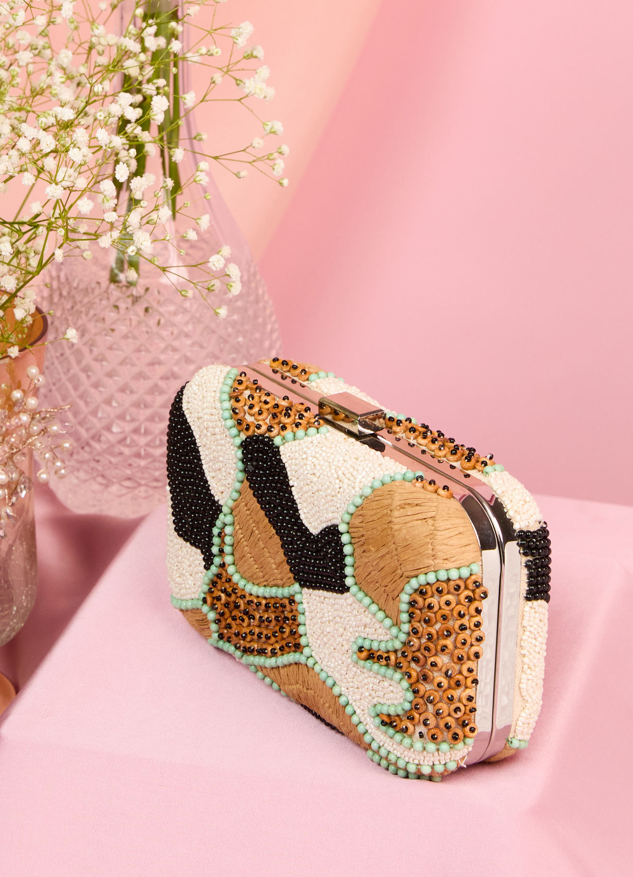 Mohey Women Beige Charm Clutch Bag